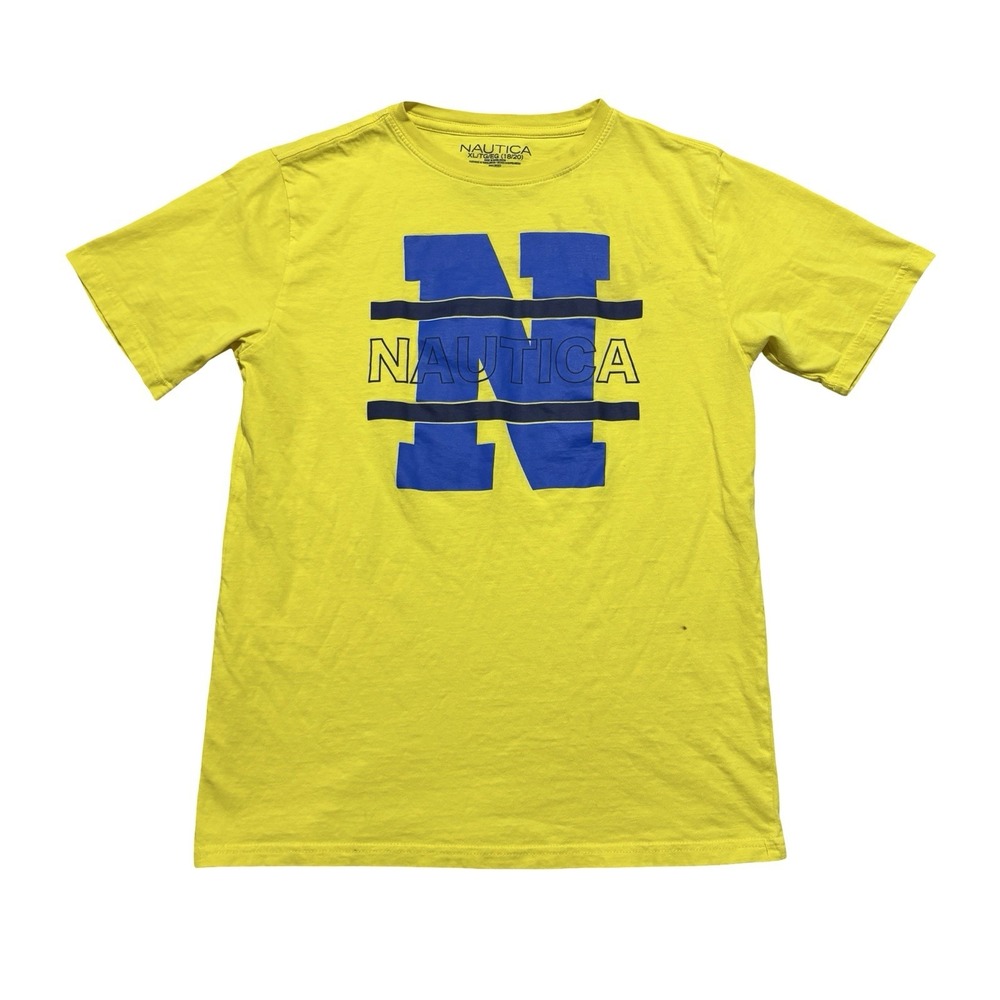 Nautica Youth Boys Graphic T Shirt Yellow *Stained* Size XL (18-20) 17.5 x 25